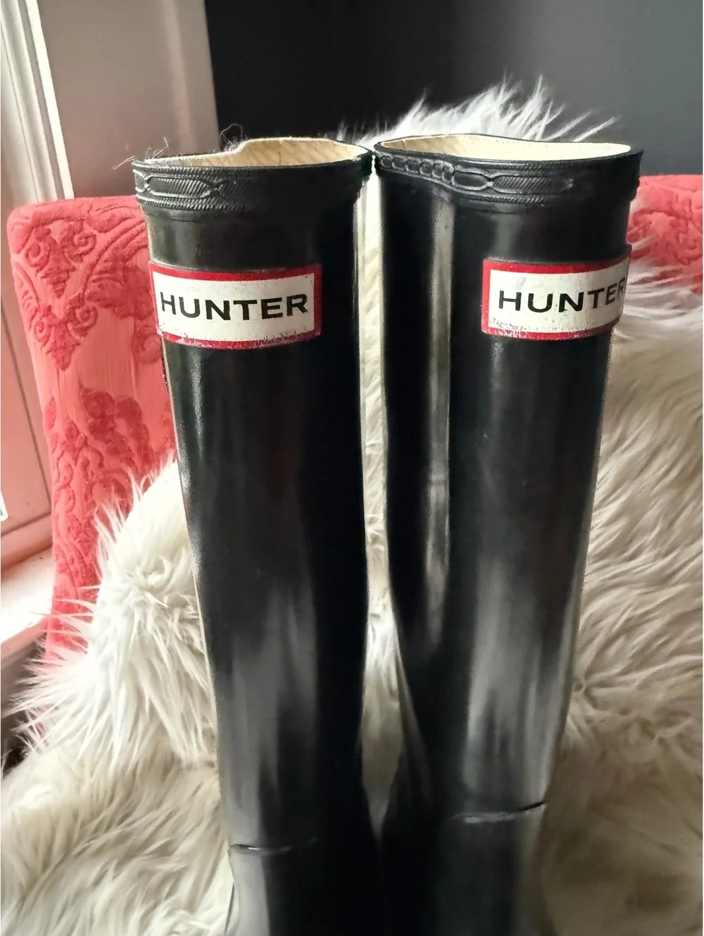Hunter Black Tall Rain Boots with Adjustable Buckle